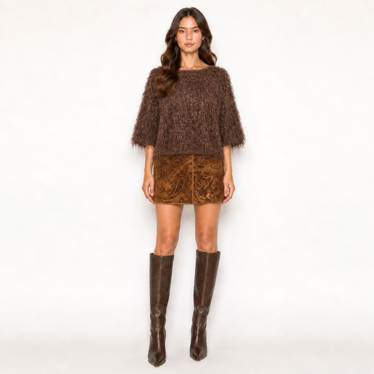 Chocolate Eyelash Knit Boatneck Sweater