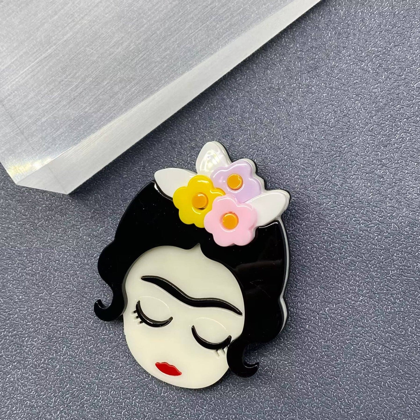 Girl with A Flower Wreath Acrylic Brooch