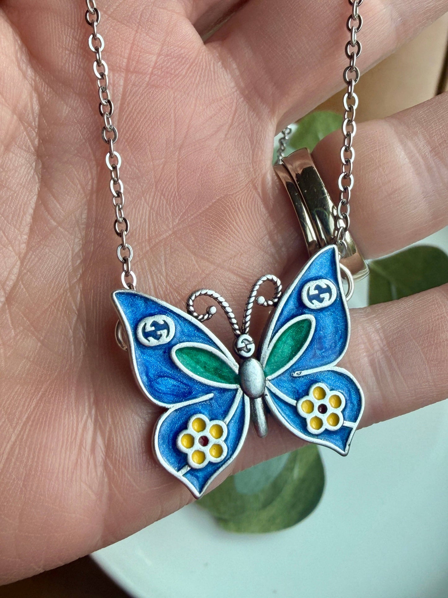 Upcycled Gucci Butterfly Designer Pendant Necklace
