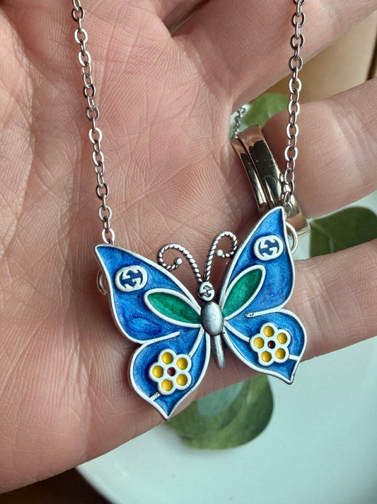 Upcycled Gucci Butterfly Designer Pendant Necklace
