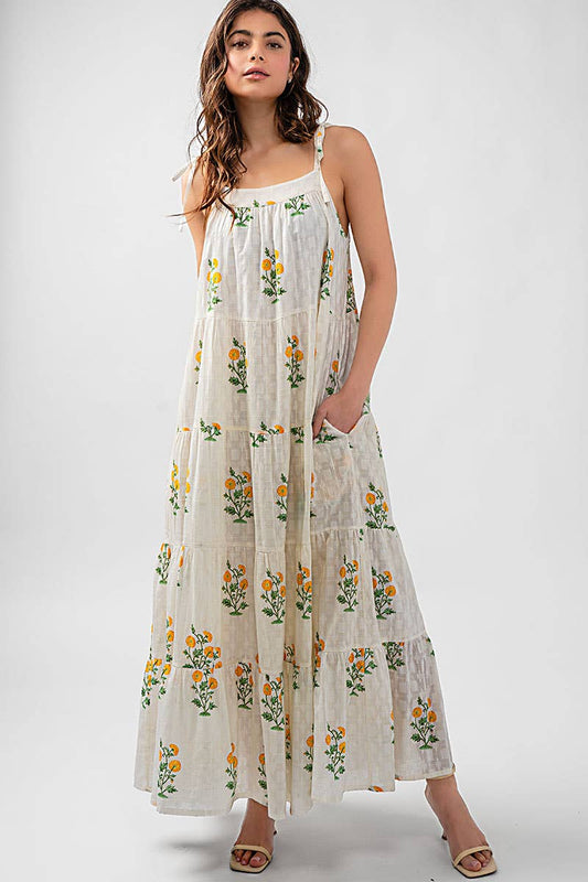 Romantic Tiered Floral Cotton Maxi Dress Maxi Dress