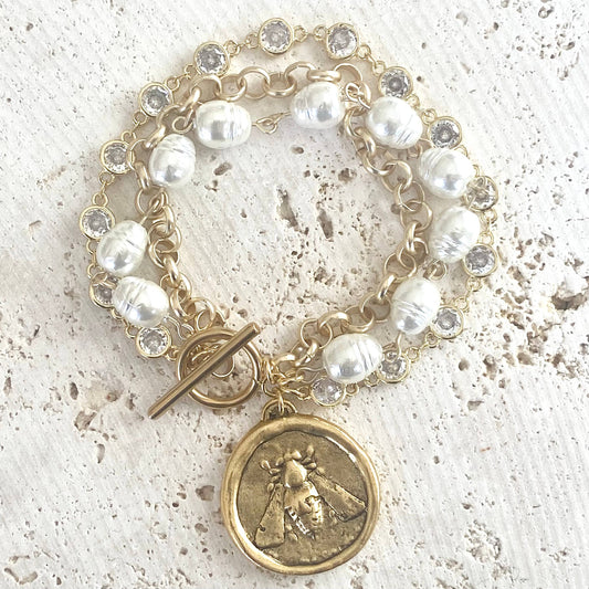 Bee coin jewelry triple layered bracelet boutique
