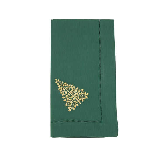 Embroidered Christmas Tree Hemstitch Napkin