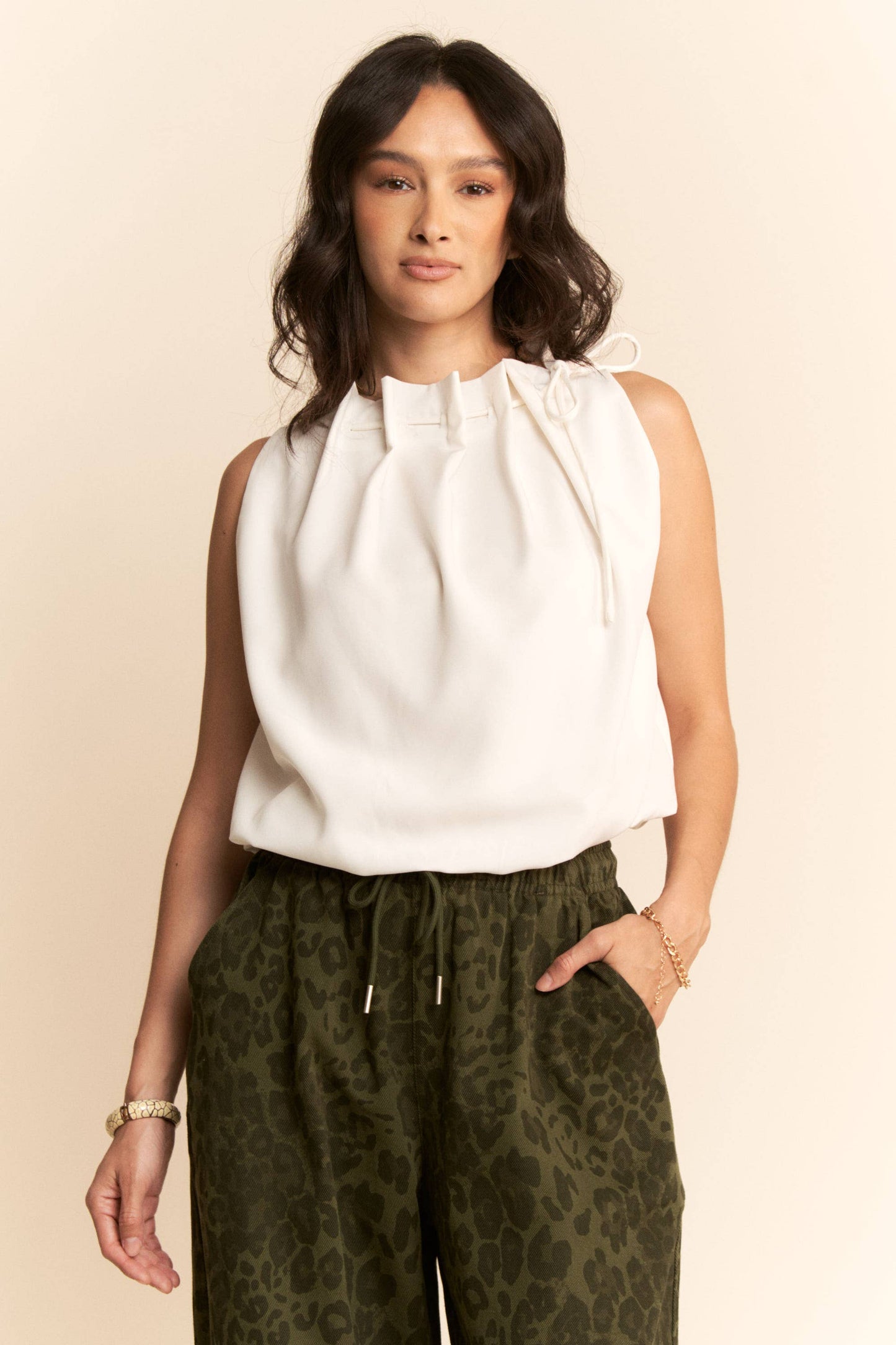 Cowl Neck Tie Detail Sleeveless Top