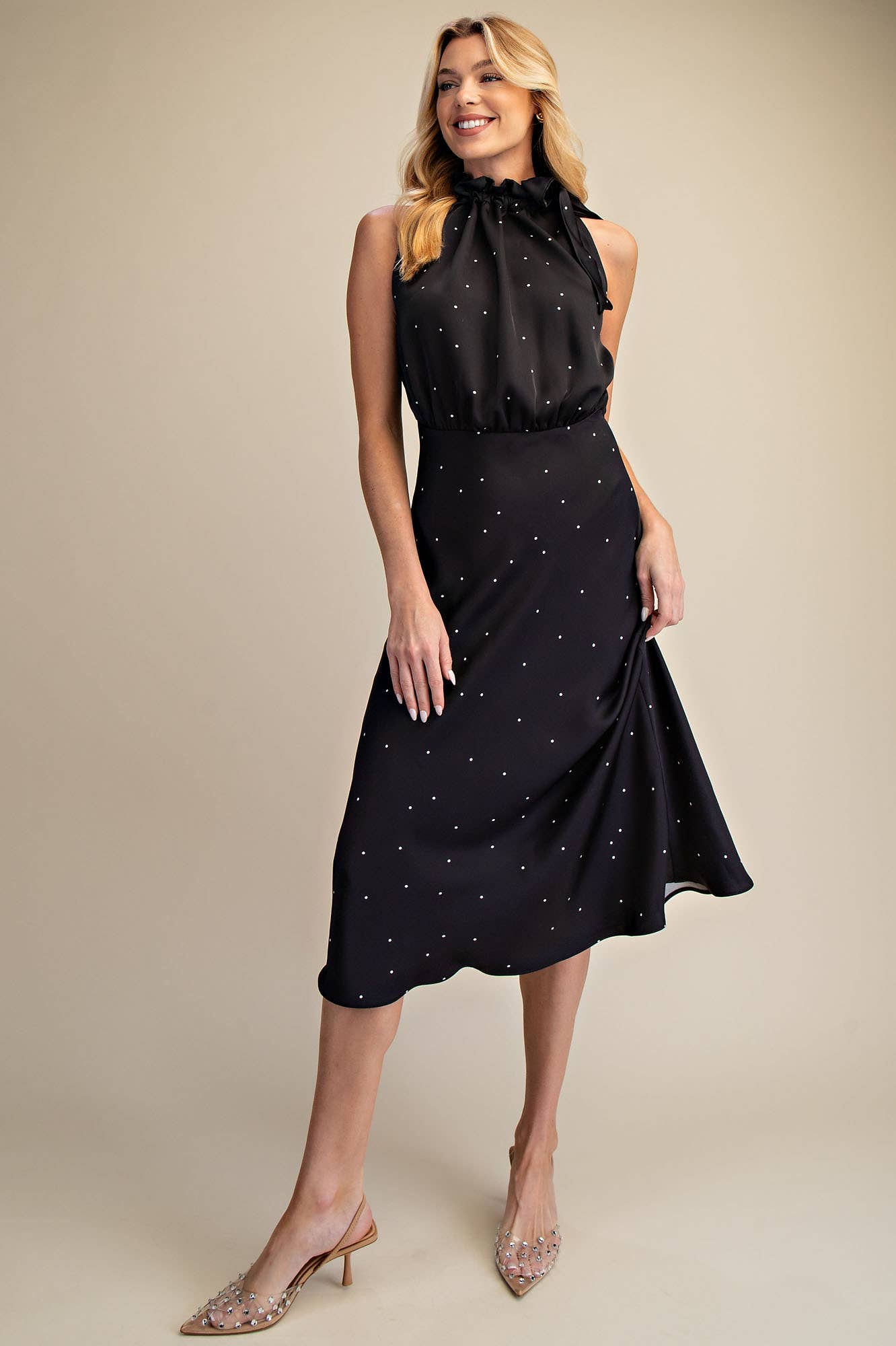 Ruffle Tie Neck Sleeveless Midi Dress