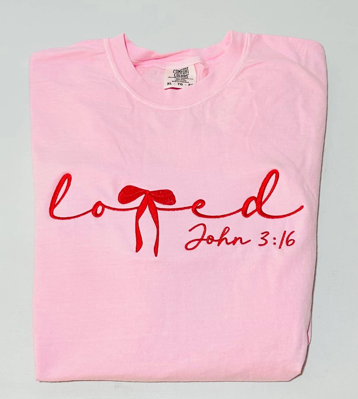 Loved John 3:16 Preppy Embroidered Comfort Color T-Shirt