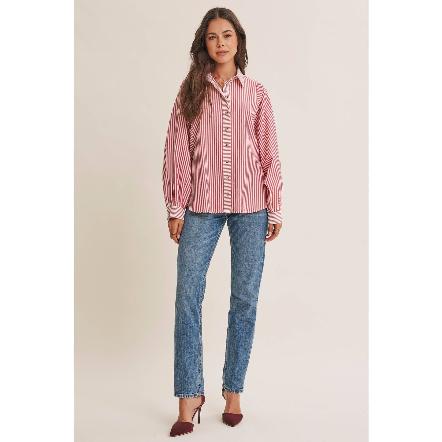FRENCH CAFE EFFORTLESS DRAPE BATWING BUTTON-DOWN SHIRT