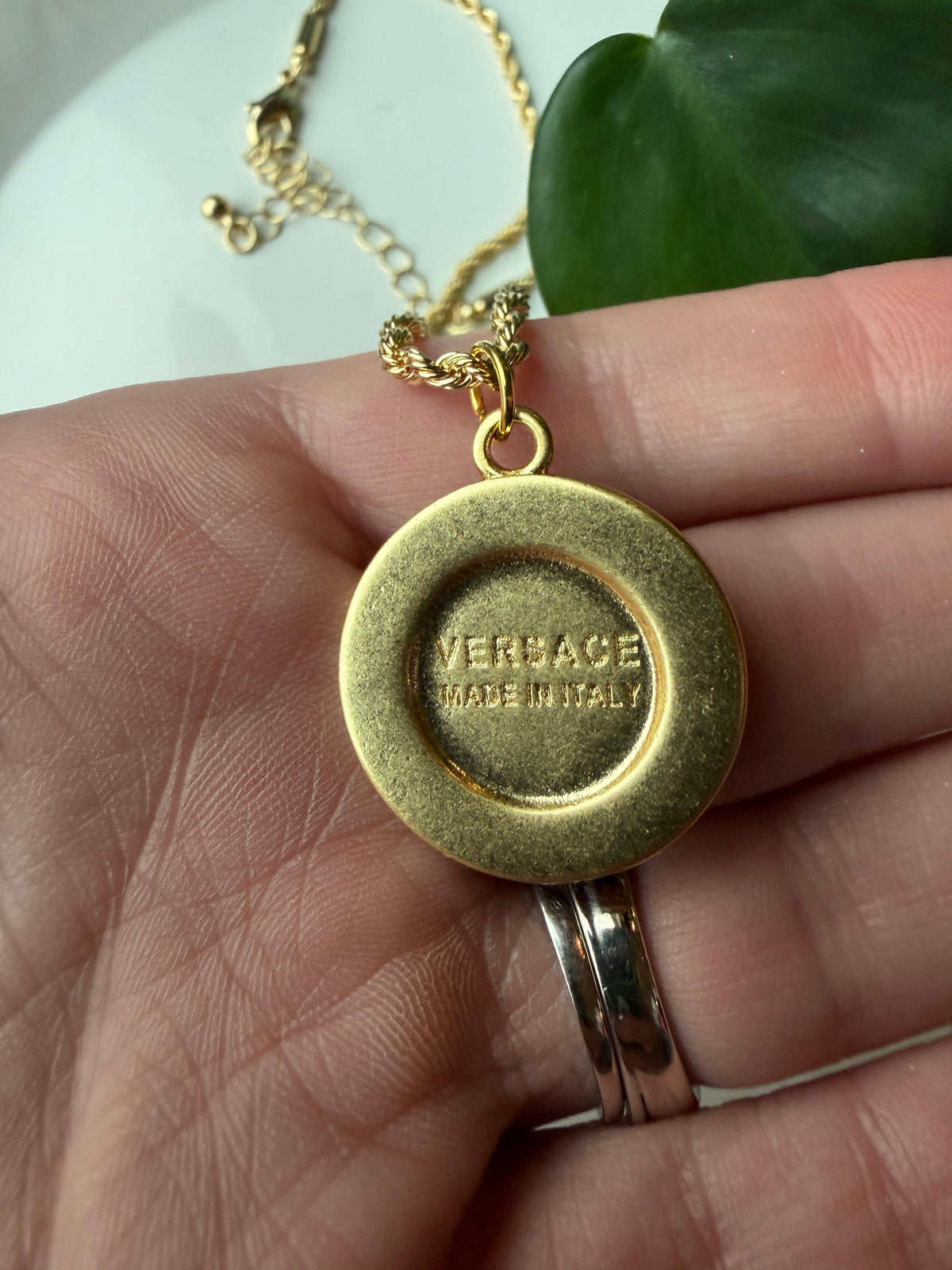 Upcycled Versace Gold & Black Pendant Necklace