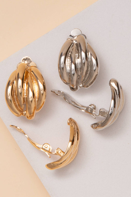 Ribbed Dome Clip On Earring