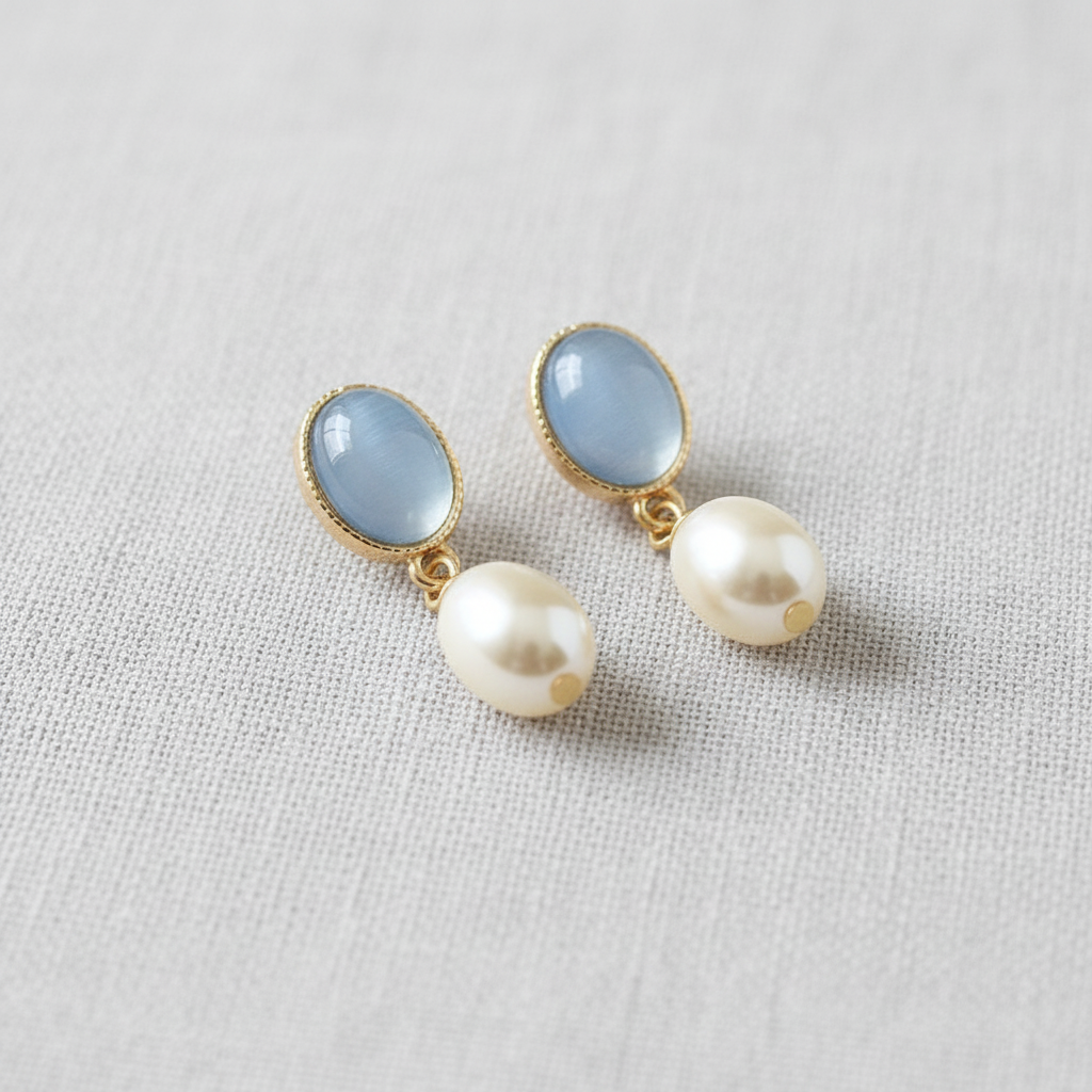 Freshwater Pearl and Cat's Eye Stud Earrings