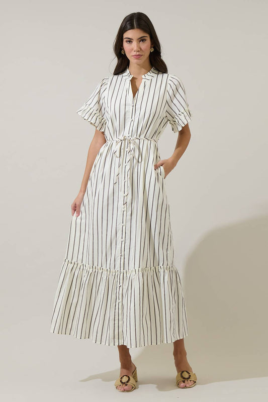 Kamara Striped Alna Button Up Midi Dress