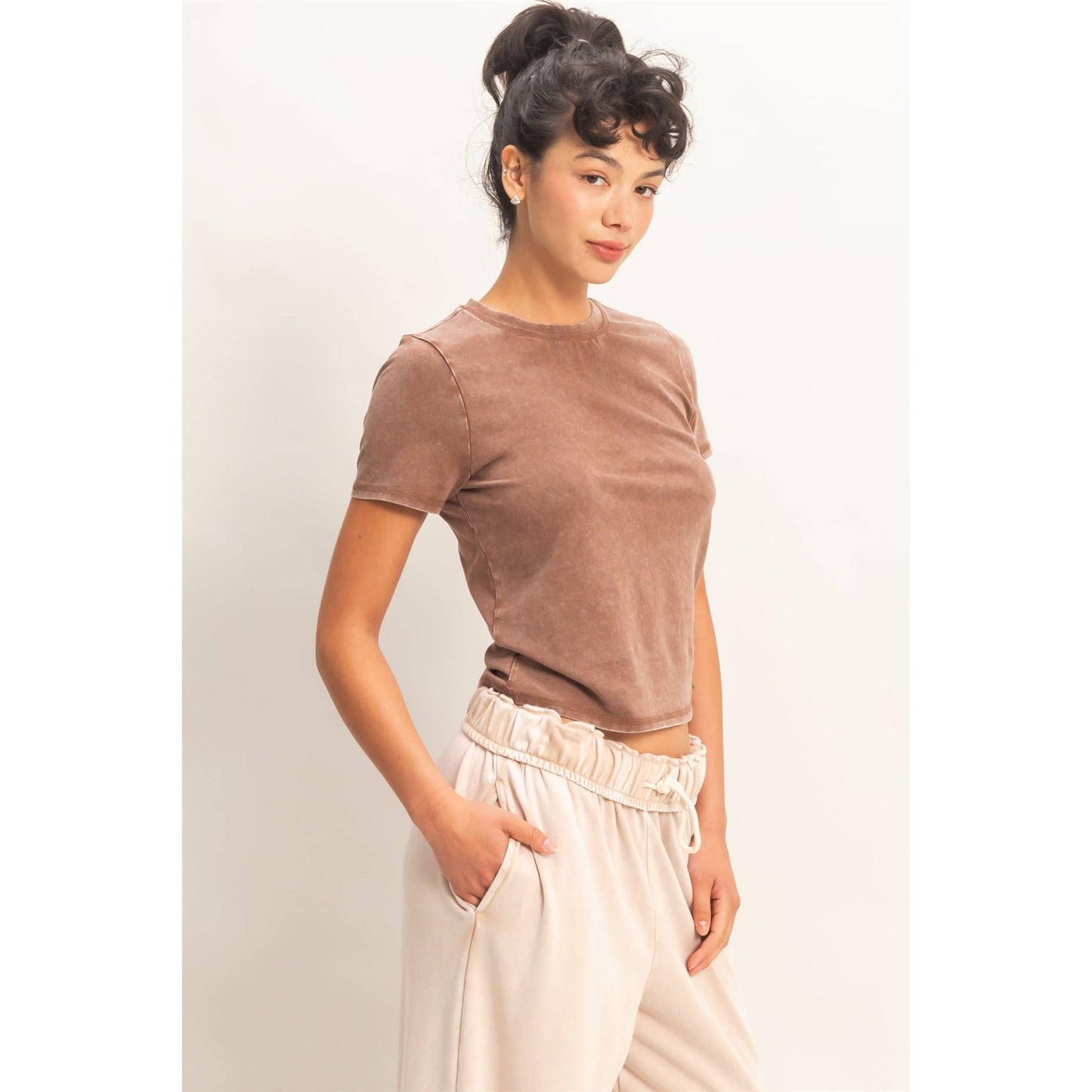 LAST CHANCE - Mineral Washed Short Sleeve Crew Neck Top
