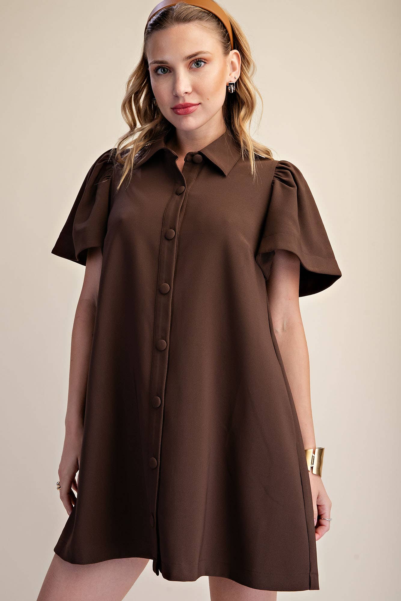 Mini Dress Collar Neck Covered Button Down