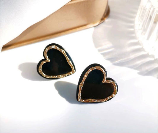 Black Gold Heart Stud Earrings