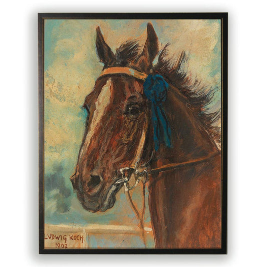 Framed vintage horse oil painting reproduction