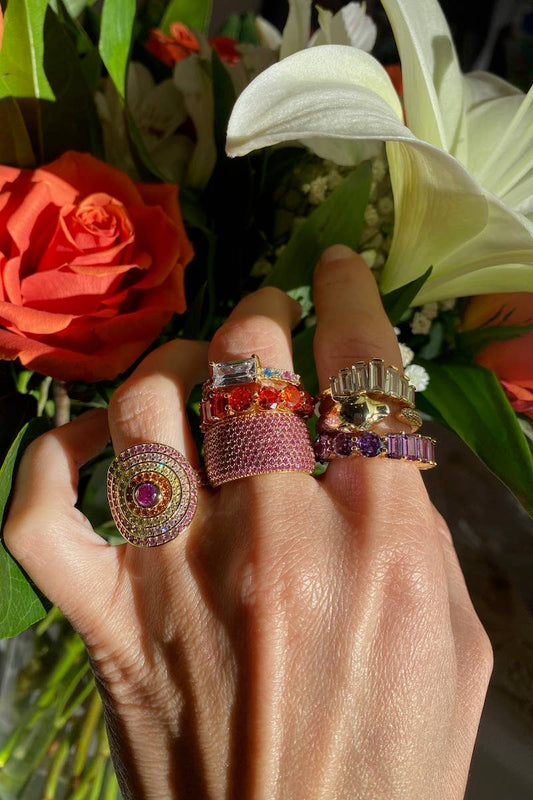 BILLIONAIRE RING- PINK CIGAR BAND RING 14K GOLD VERMEIL