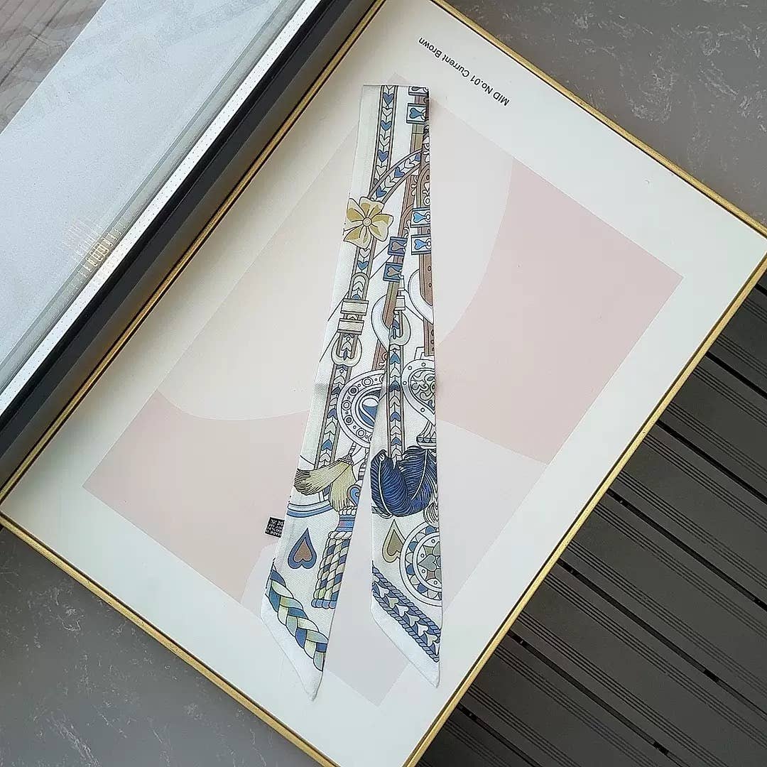 BRAID BELT HEART ICON PRINT SILKY TWILLY SCARF