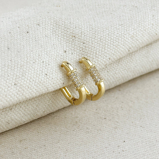 18k Gold Filled CZ Detail Carabiner Hoop Earrings