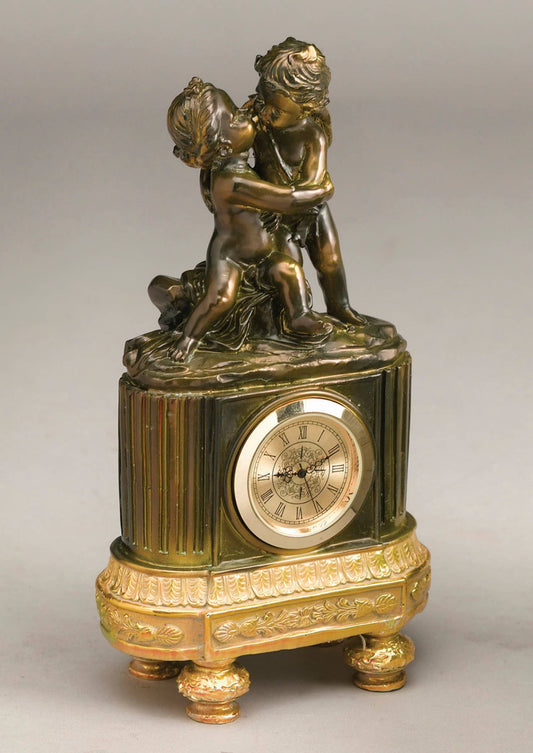 Kissing Cupids Clock, Bronze Finish