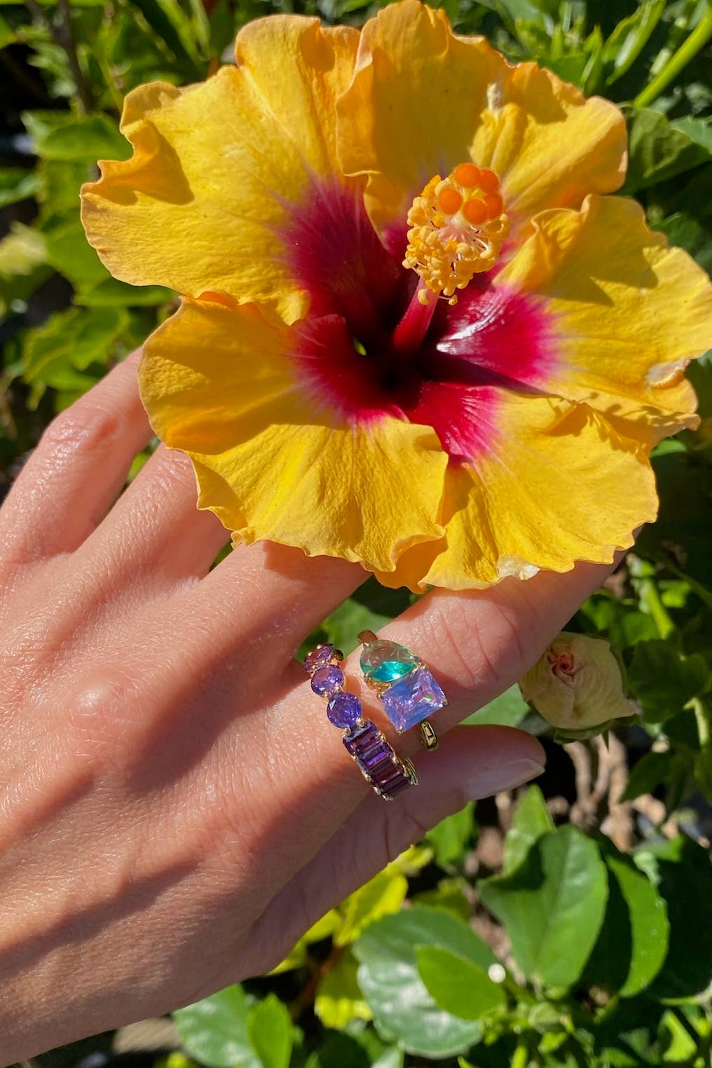 Perfect Pair Ring - Amethyst and Paraiba CZ, 14K Gold Vermeil