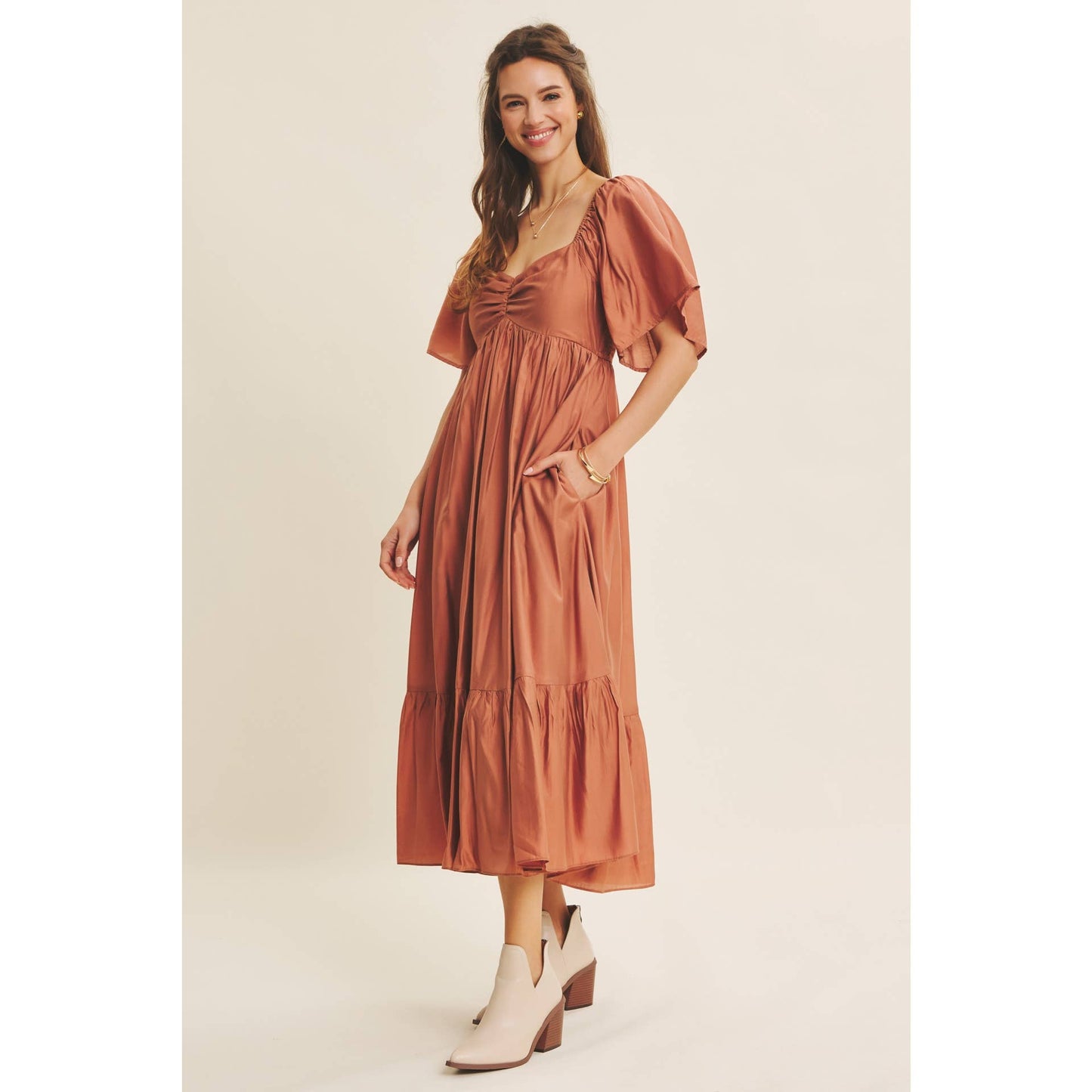 FLATTERING FLOWY SWEETHEART LIGHTWEIGHT SMOCKED MIDI DRESS