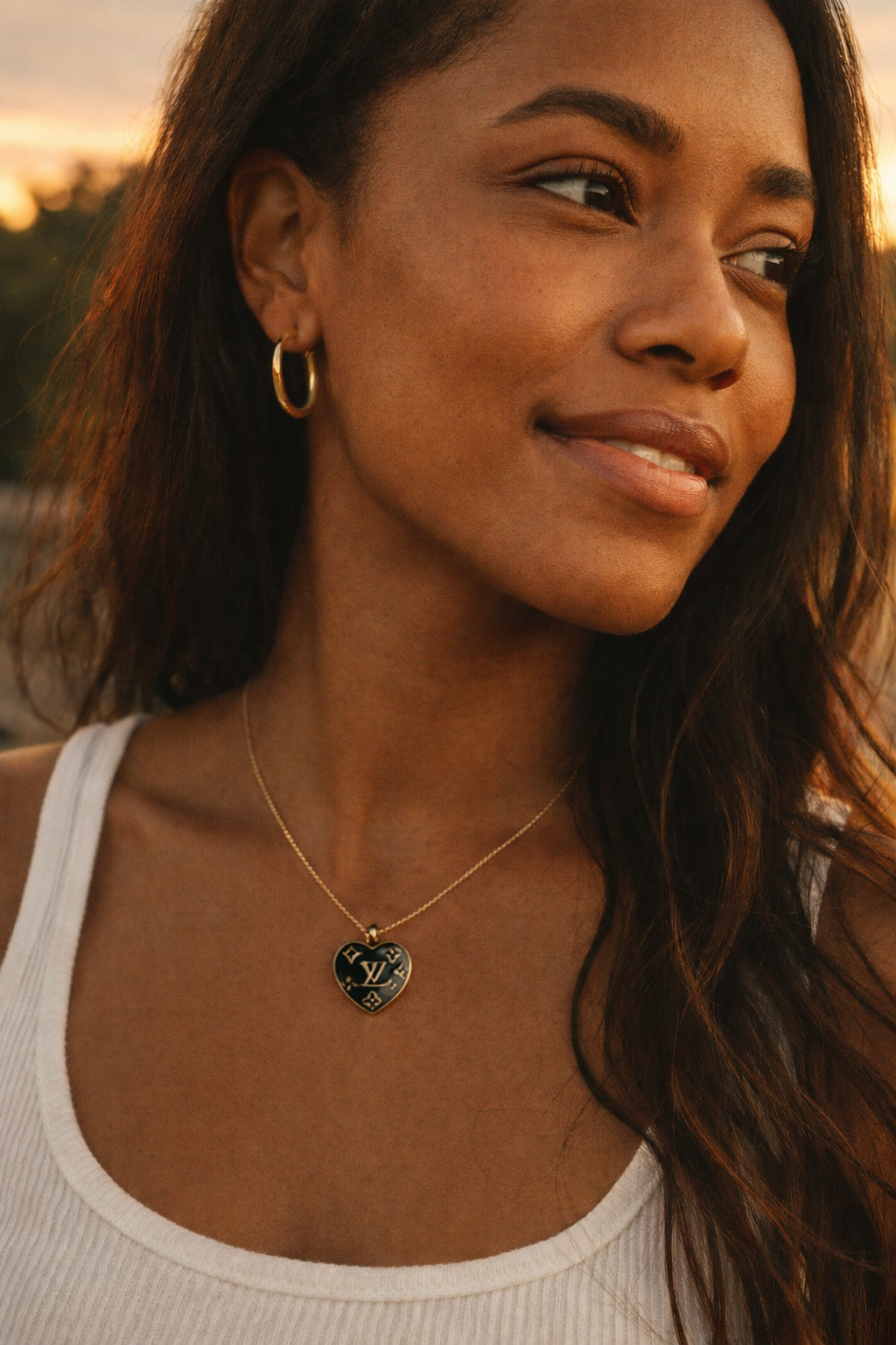 Upcycled LV Embossed Hearts Pendant Necklace
