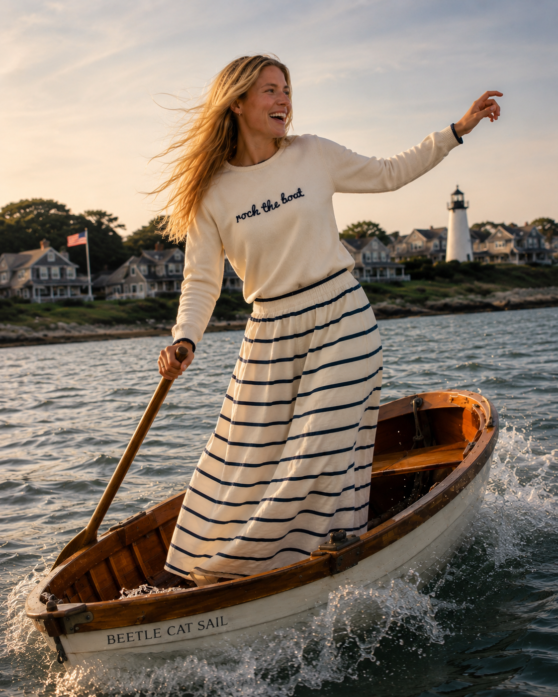 Rock The Boat Embroidered Boat Neck Cotton Sweater
