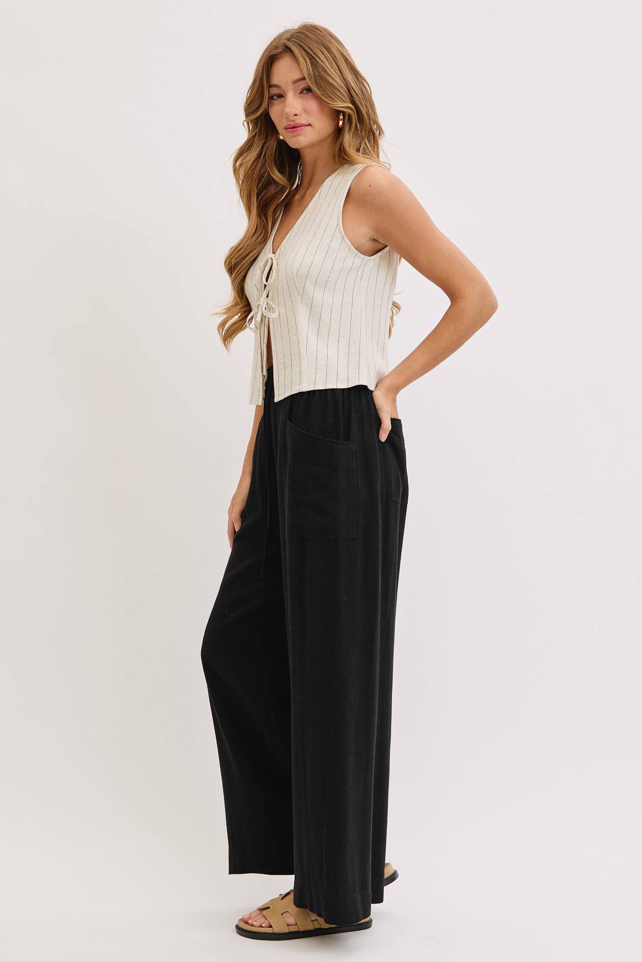 WIDE LEG TIE WAIST LINEN PANTS