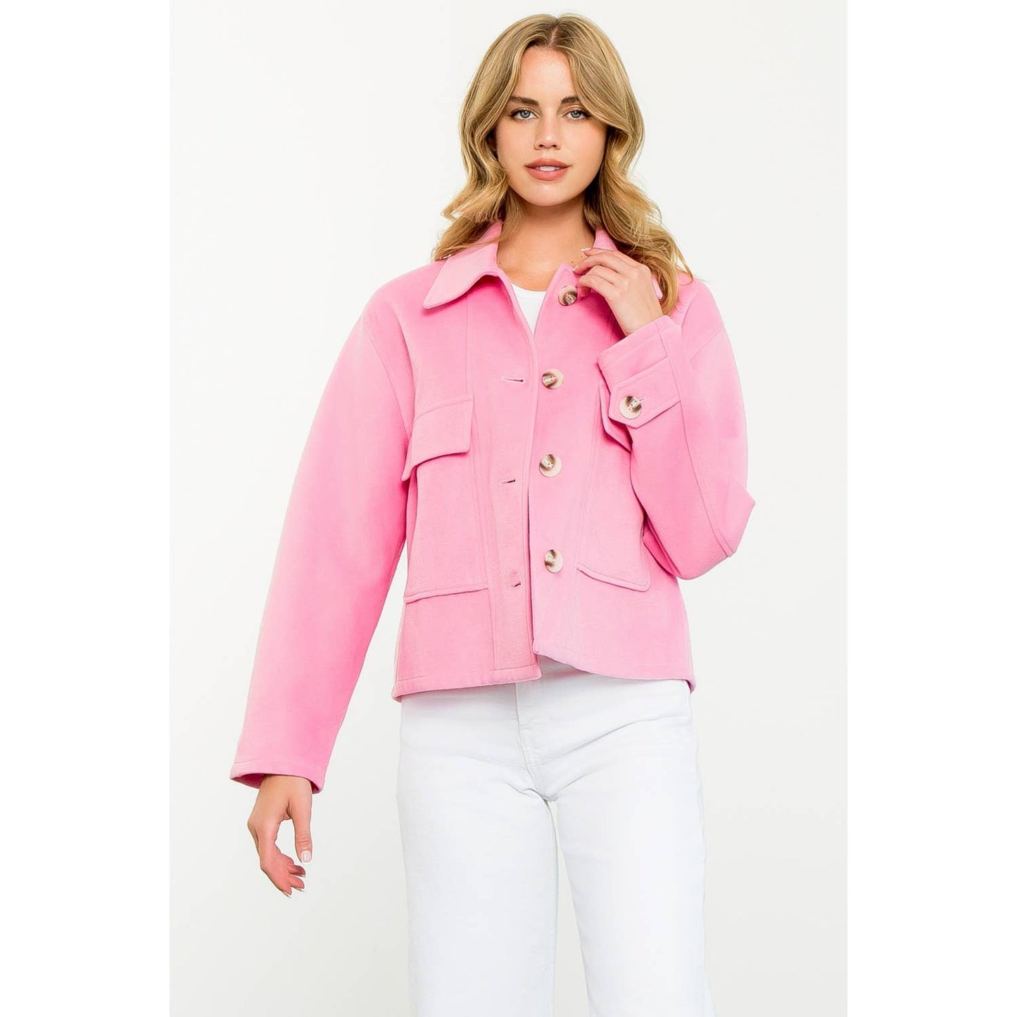 Pink Button-Front Jacket