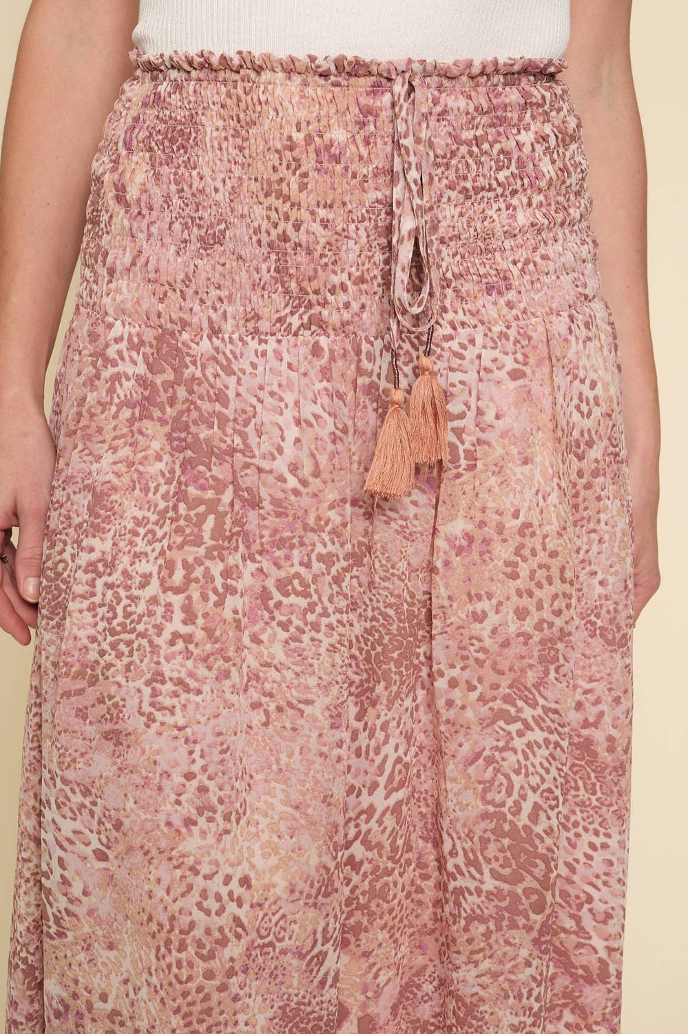 Smocked Waist Animal Print Convertible Midi Skirt - Blush