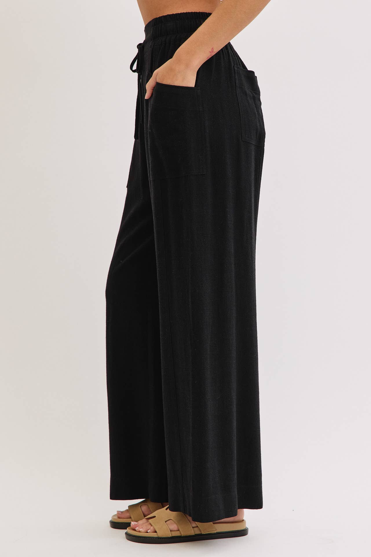 WIDE LEG TIE WAIST LINEN PANTS