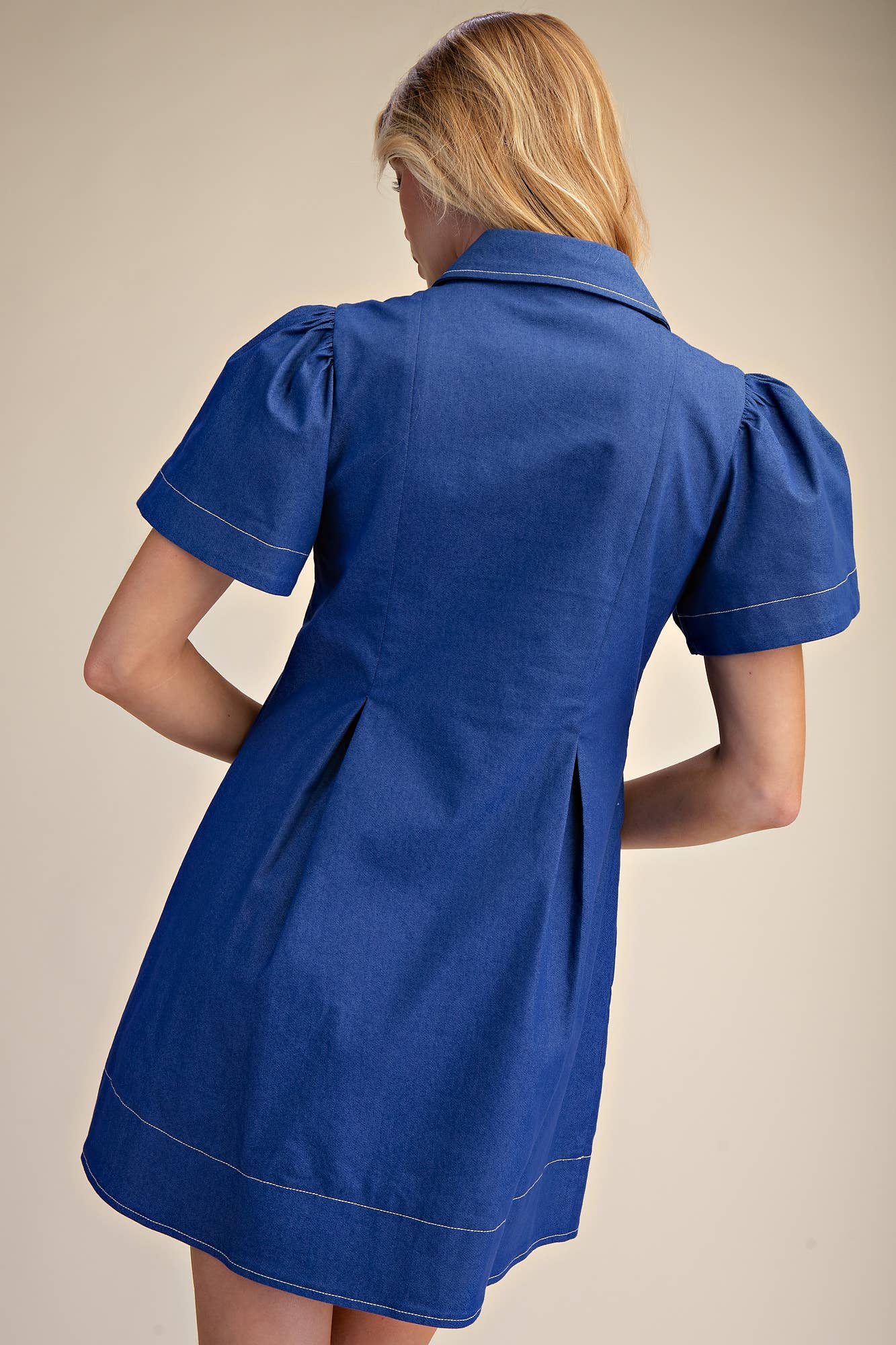 LAST CHANCE - Collared V-Neck Pleated Mini Dress