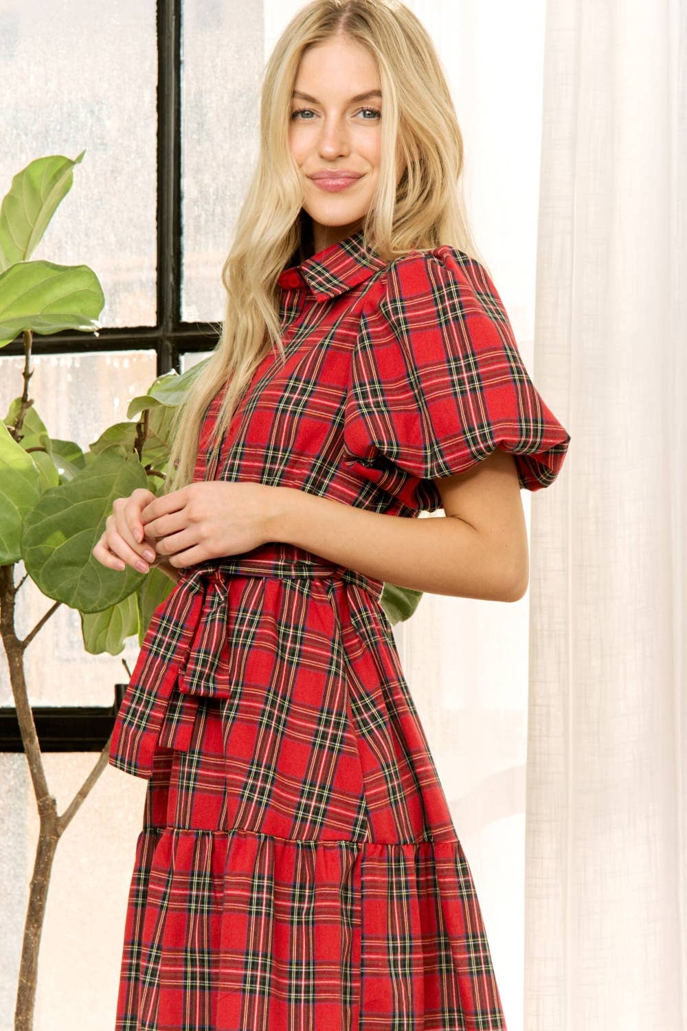 HOLIDAY PLAID SHIRT TIERED MAXI DRESS