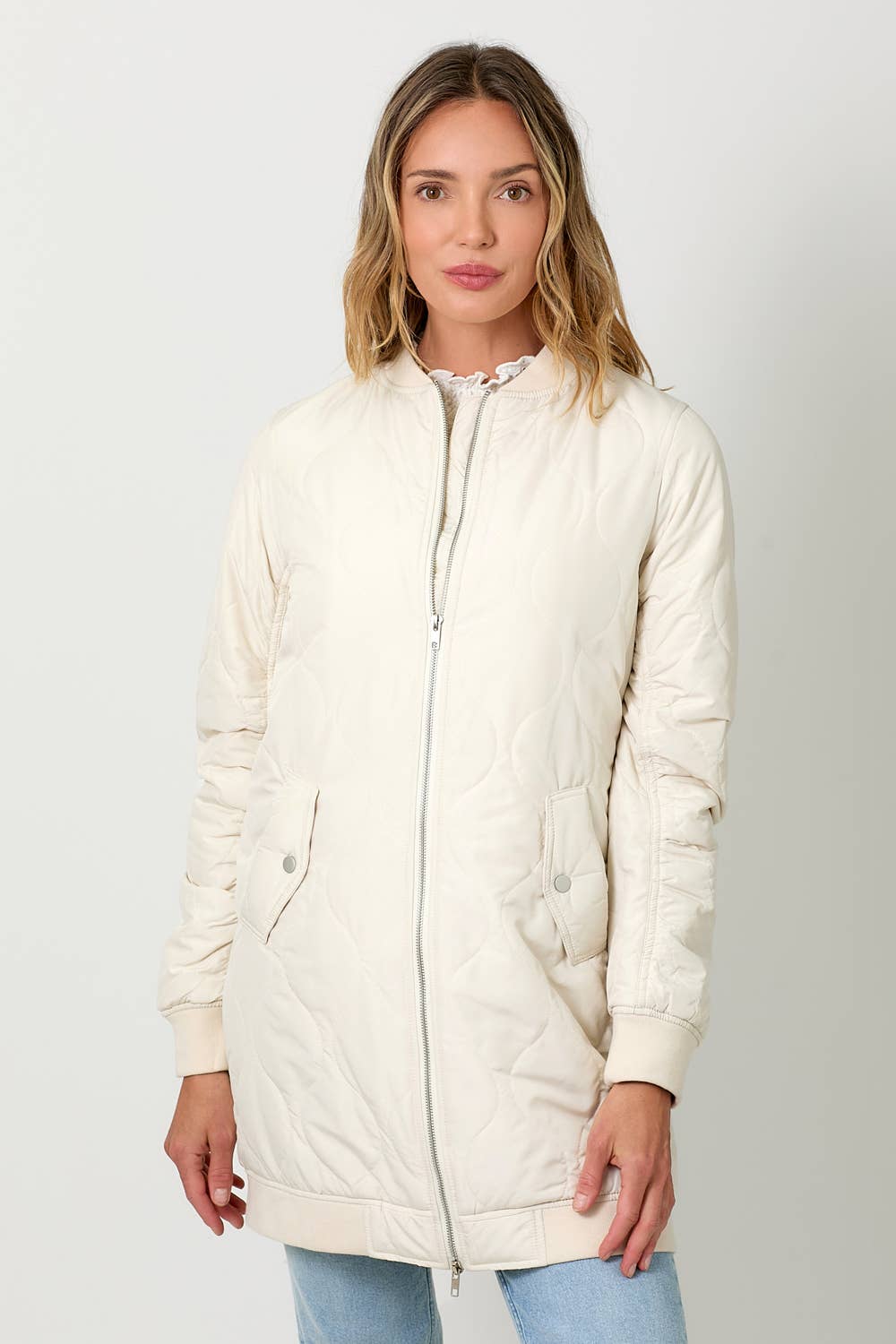 Quilted Long Bomber Jacket