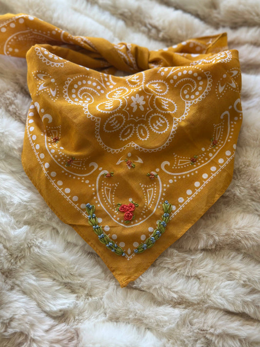 Yellow Bandana With Floral Embroidery