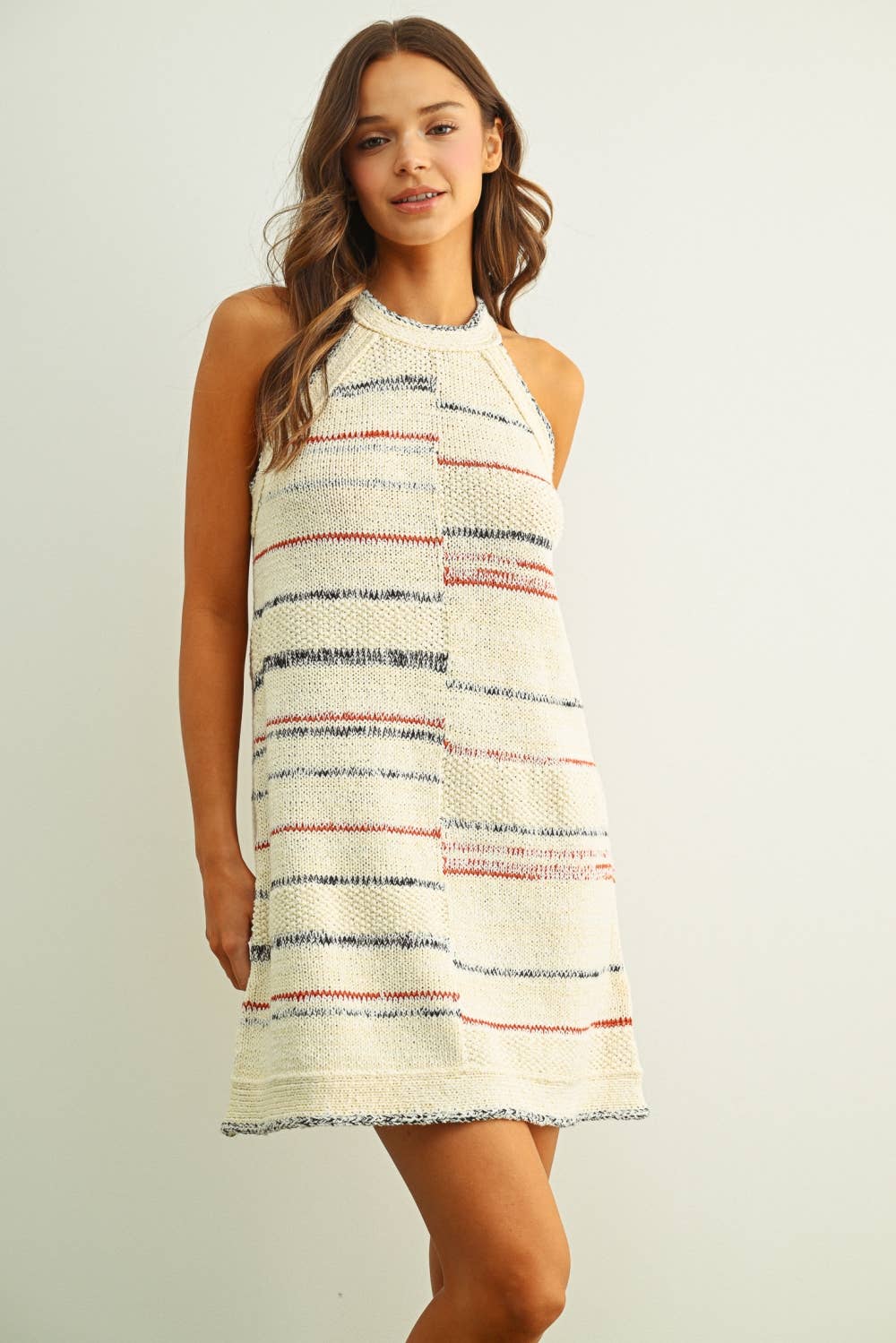 MULTI COLOR STRIPE PATTERN KNIT DRESS