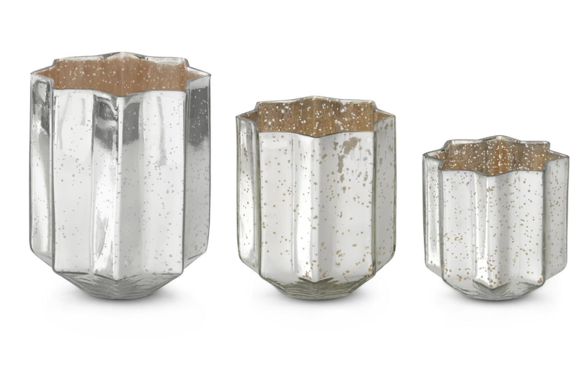 Speckled Silver Mercury Glass Star Containers w/Gold Inter - 3 sizes