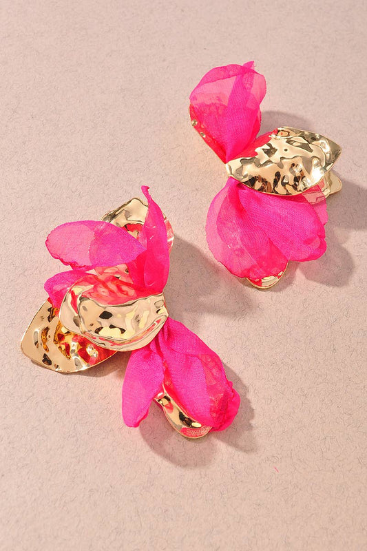Hammered Fabric Petal Blossom Earrings