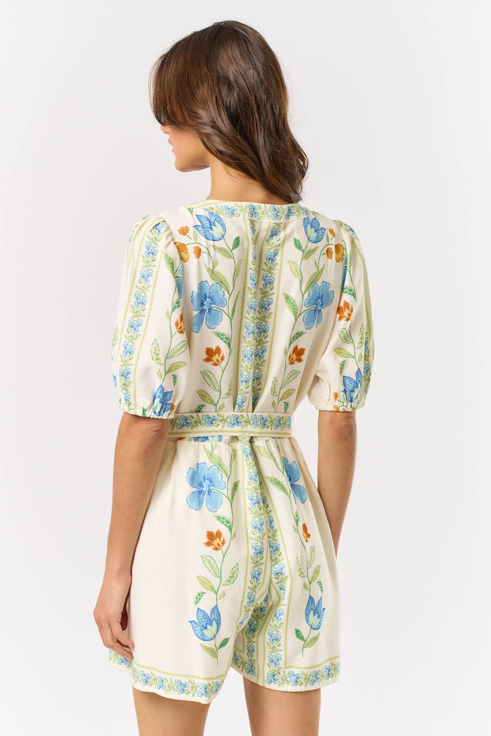 ILR5075 PRINTED SHORT PUFF SLEEVE ROMPER