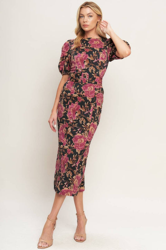 A printed woven midi dress
