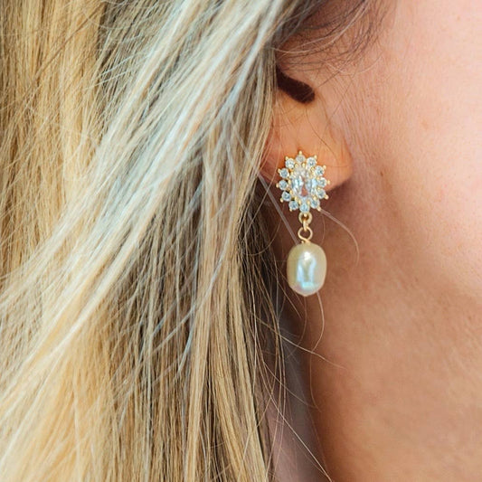 Riley Freshwater Pearl CZ Bridal Studs Earrings Gold Filled