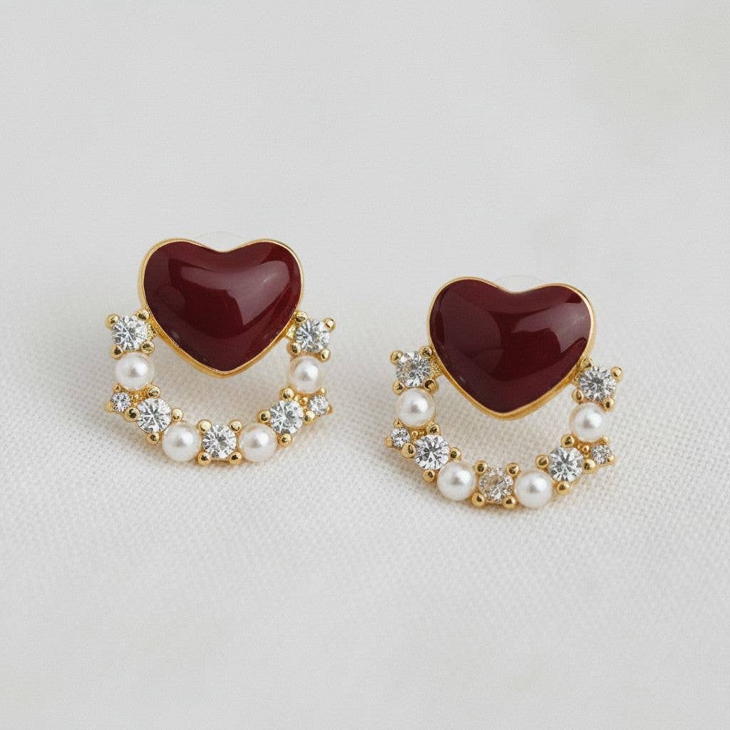 Heart-Shaped Gemstone Drop Earrings