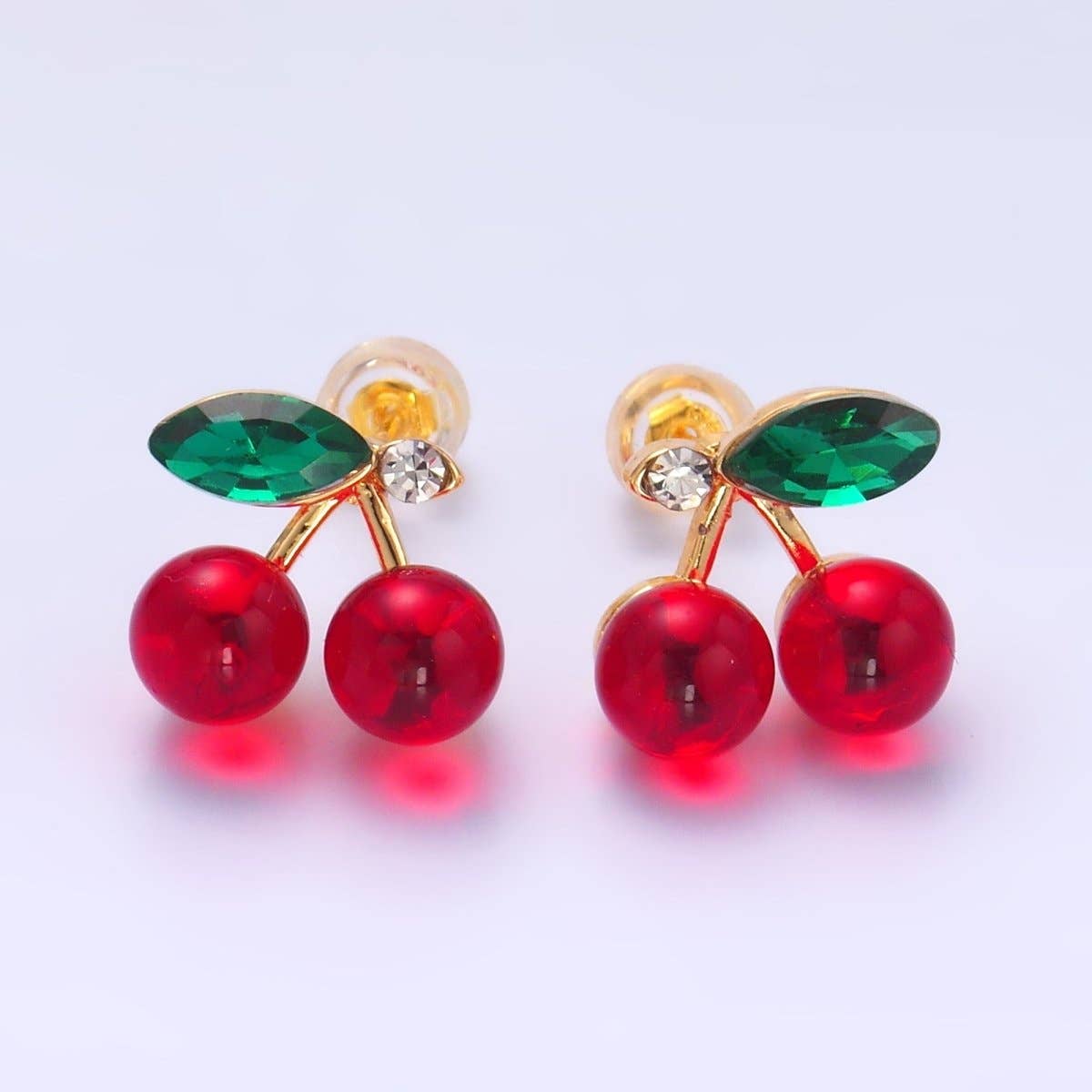 24K Gold Filled 13mm CZ Cherry Fruit Stud Earrings