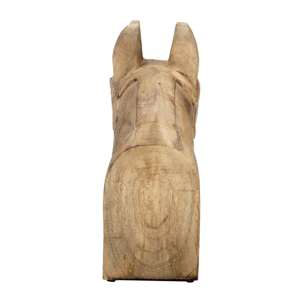 Wood Modern Carved Horse Head Figurine - Brown, 10 in.