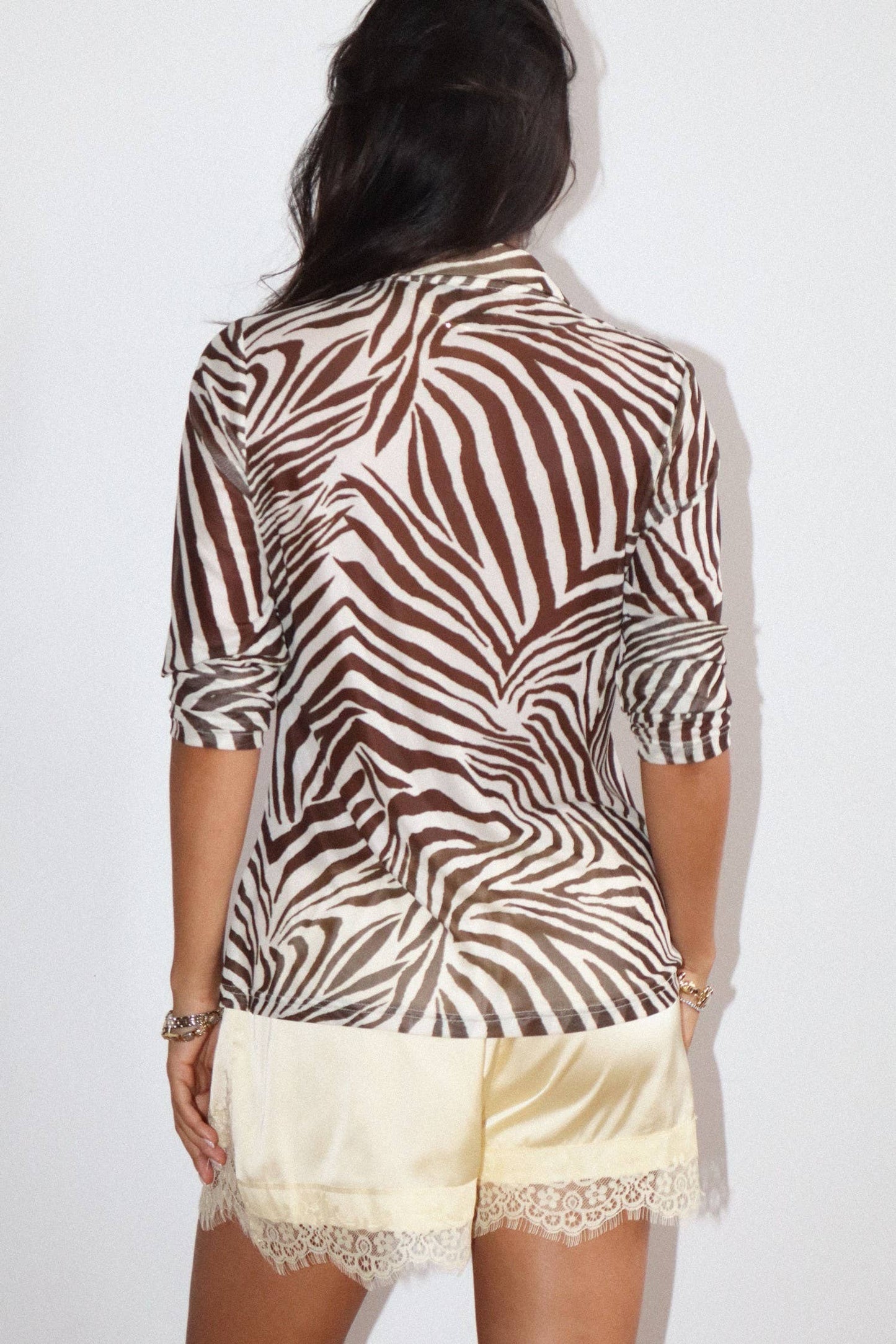 Zebra Print Button Front Sheer Blouse