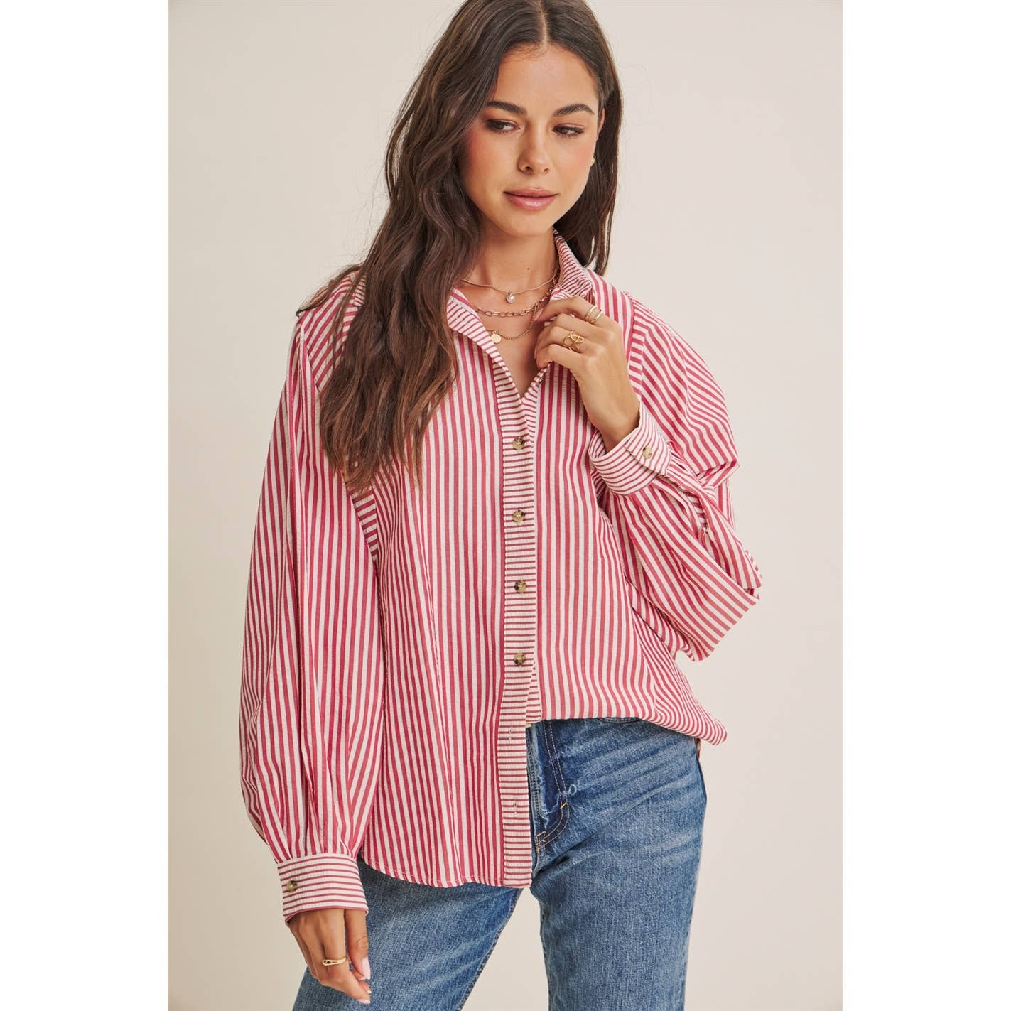 FRENCH CAFE EFFORTLESS DRAPE BATWING BUTTON-DOWN SHIRT