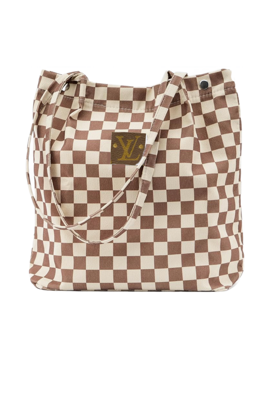 Upcycled Corduroy Checkered Tote Bag