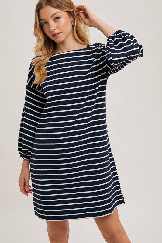 STRIPED 3/4 SLEEVED KNIT DRESS