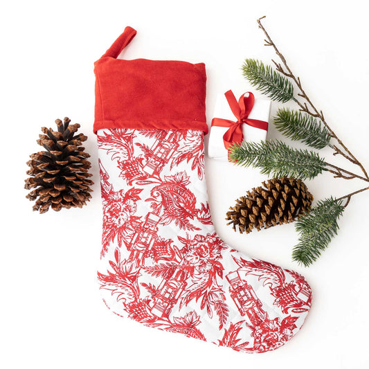 Nutcracker Toile Quilted Cotton Holiday Stocking