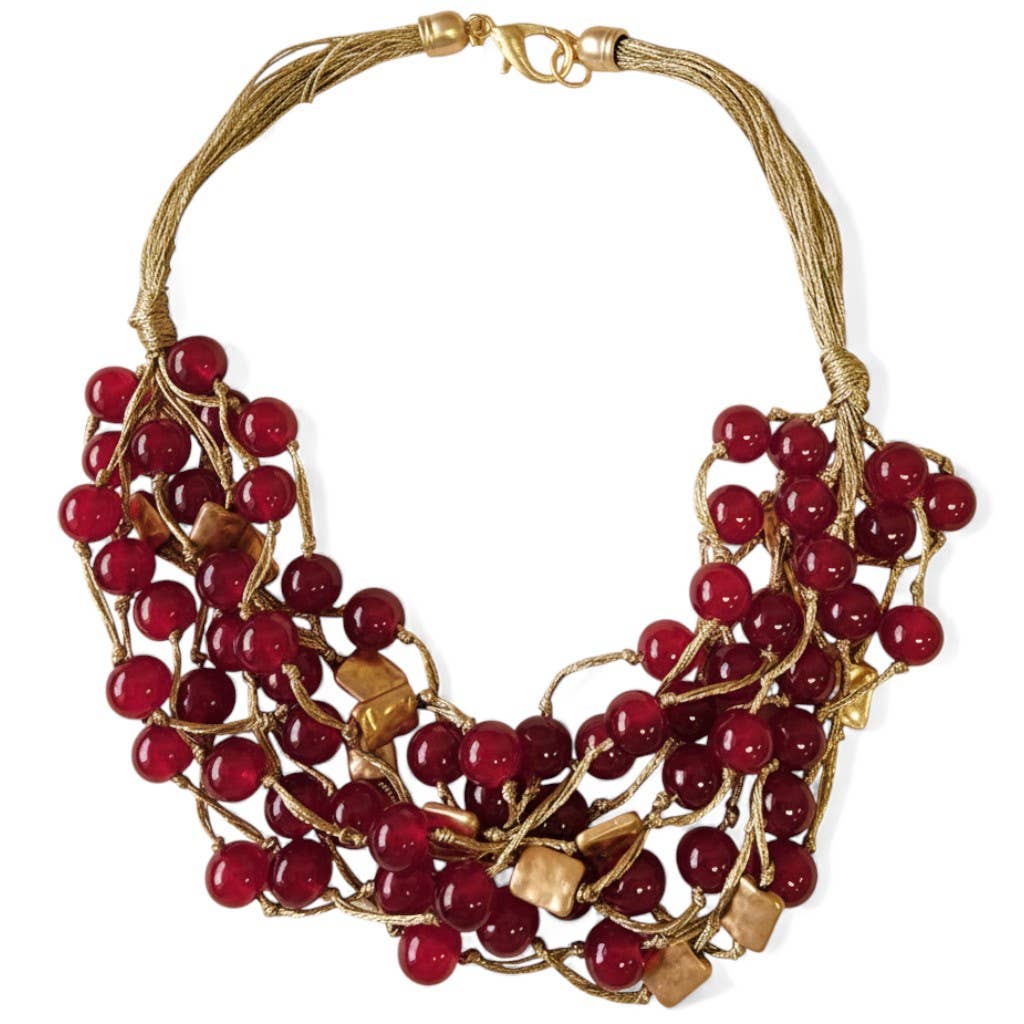 Chunky Ruby Red Beaded Necklace | Coastal Statement Jewelry